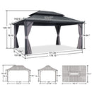 PURPLE LEAF Grey Hardtop Gazebo with Heavy Duty Galvanized Steel Double Roof with String Lights-clear