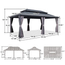 PURPLE LEAF Grey Hardtop Gazebo with Heavy Duty Galvanized Steel Double Roof with String Lights-clear