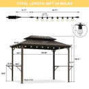 PURPLE LEAF Hardtop Grill Gazebo for Patio Bronze Permanent Metal Roof Outside Sun Shade Outdoor BBQ Canopy with String Lights