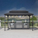 PURPLE LEAF Hardtop Grill Gazebo for Patio Grey Permanent Metal Roof Outside Sun Shade Outdoor BBQ Canopy with String Lights