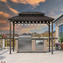 PURPLE LEAF Hardtop Grill Gazebo for Patio Bronze Permanent Metal Roof Outside Sun Shade Outdoor BBQ Canopy with String Lights