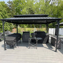 PURPLE LEAF Hardtop Grill Gazebo for Patio Grey Permanent Metal Roof Outside Sun Shade Outdoor BBQ Canopy with String Lights