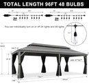 PURPLE LEAF Patio Gazebo for Pool Light Grey Hardtop Galvanized Steel Roof with String Lights-clear