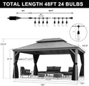 PURPLE LEAF Patio Gazebo for Pool Light Grey Hardtop Galvanized Steel Roof with String Lights-milky