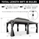 PURPLE LEAF Patio Gazebo for Pool Light Grey Hardtop Galvanized Steel Roof with String Lights-milky