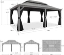 PURPLE LEAF Patio Gazebo for Pool Light Grey Hardtop Galvanized Steel Roof with Upgraded Curtains
