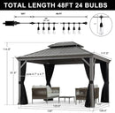 PURPLE LEAF Patio Gazebo for Pool Light Grey Hardtop Galvanized Steel Roof with String Lights-milky