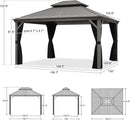PURPLE LEAF Patio Gazebo for Pool Light Grey Hardtop Galvanized Steel Roof with Upgraded Curtains