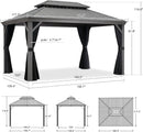 PURPLE LEAF Patio Gazebo for Pool Light Grey Hardtop Galvanized Steel Roof with Upgraded Curtains