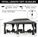 PURPLE LEAF Patio Gazebo for Pool Light Grey Hardtop Galvanized Steel Roof with String Lights-milky