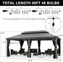 PURPLE LEAF Patio Gazebo for Pool Light Grey Hardtop Galvanized Steel Roof with String Lights-milky