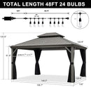 PURPLE LEAF Patio Gazebo for Pool Light Grey Hardtop Galvanized Steel Roof with String Lights-clear