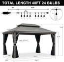 PURPLE LEAF Patio Gazebo for Pool Light Grey Hardtop Galvanized Steel Roof with String Lights-clear