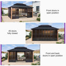 PURPLE LEAF Sunroom Hardtop Gazebo Solarium Wood Grain  Galvanized Steel Double Roof All-Weather Aluminum Outdoor Screen House with String Lights