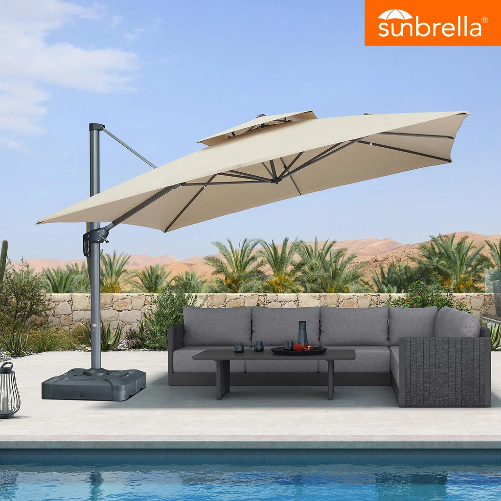 10 foot patio umbrella sunbrella Midtown Umbrellas - The Lean Ft with Fade-Resistant Fabric, Auto-Tilt Aluminum Frame and 8 Reinforced Ribs for Deck, Pool & Garden modern styling of the canopy makes it an attractive addition to any backyard PURPLE LEAF SUNBRELLA Cantilever Umbrella
