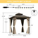 PURPLE LEAF Outdoor Hardtop Gazebo Bronze Metal Frame Galvanized Steel Double Roof with Lights-milky