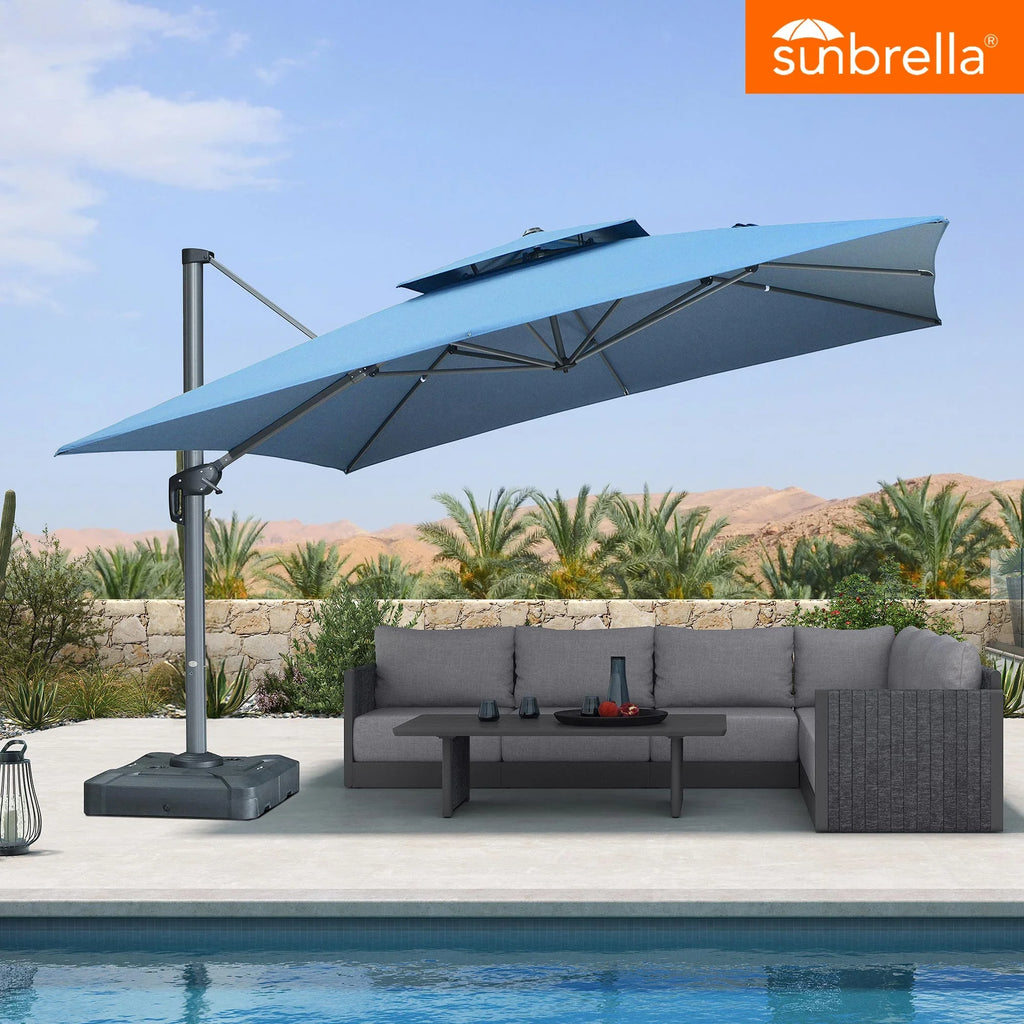 PURPLE LEAF SUNBRELLA Cantilever Umbrella Grey Aluminum Patio Umbrella