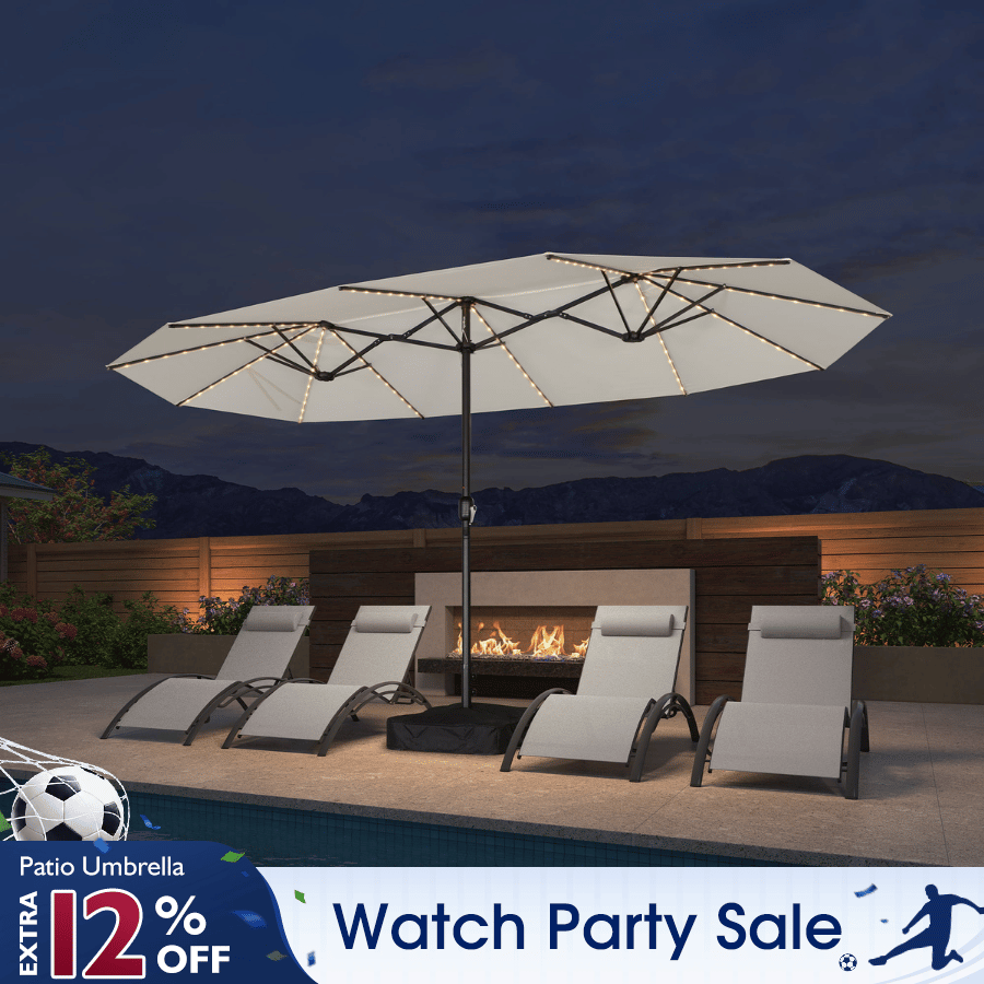 12 foot patio umbrella with solar lights PURPLE LEAF Double Sided Patio Umbrella with Light Large Market Umbrellas with Base