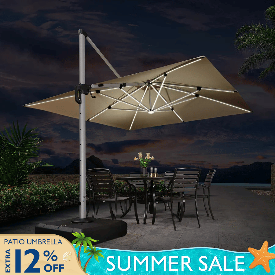 9/10/11/12ft Solar LED Square Cantilever Patio Umbrella 9/10/11/12ft Solar LED Square Cantilever Patio Umbrella