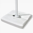 White patio umbrella base, durable plastic, fits single-top umbrella