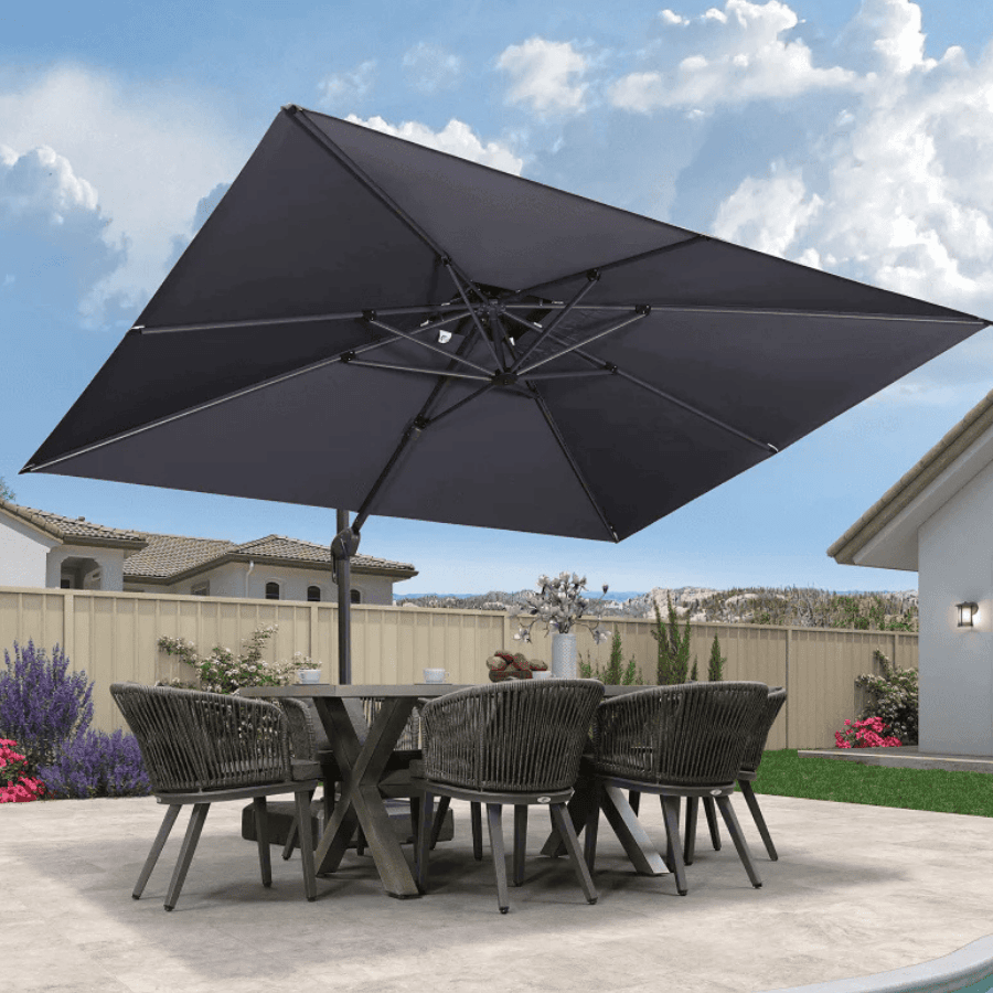 Gray Frame Patio Umbrella 10x10ft , PURPLE LEAF Square Cantilever Umbrella, Turquoise Blue Gray Frame Patio Umbrella 10x10ft , PURPLE LEAF Square Cantilever Umbrella, Turquoise Blue