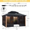 PURPLE LEAF Sunroom Hardtop Gazebo Solarium Wood Grain  Galvanized Steel Double Roof All-Weather Aluminum Outdoor Screen House with String Lights