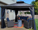 PURPLE LEAF Outdoor Hardtop Gazebo For Patio Bronze Aluminum Frame Pavilion With Navy-Blue Curtain - Purple Leaf Garden
