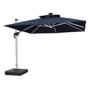 PURPLE LEAF Sunbrella cantilever patio umbrella with solar LED lights, navy blue, square canopy
