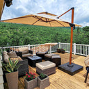 【Outdoor Idea】PURPLE LEAF Double Top Aluminum Cantilever Umbrella in Wood Color with Base - Purple Leaf Garden
