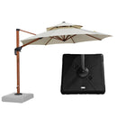 【Outdoor Idea】PURPLE LEAF Double Top Aluminum Cantilever Umbrella in Wood Color with Base - Purple Leaf Garden