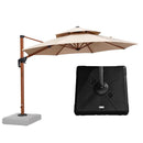 【Outdoor Idea】PURPLE LEAF Double Top Aluminum Cantilever Umbrella in Wood Color with Base - Purple Leaf Garden