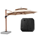 【Outdoor Idea】PURPLE LEAF Double Top Aluminum Cantilever Umbrella in Wood Color with Base - Purple Leaf Garden
