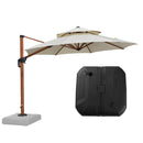 【Outdoor Idea】PURPLE LEAF Double Top Aluminum Cantilever Umbrella in Wood Color with Base - Purple Leaf Garden