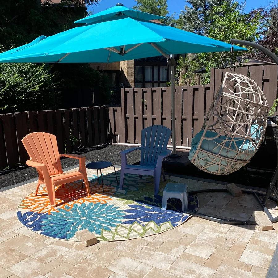 PURPLE LEAF Patio Umbrella with Base, Cantilever Umbrellas for Pool, Turquoise Blue