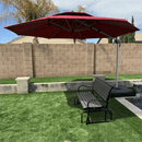 【Outdoor Idea】PURPLE LEAF Double Top Outdoor Patio Umbrella, Cantilever Umbrella with Base, Red - Purple Leaf Garden