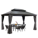 Grey Hardtop Gazebo with Dining Set, Outdoor Patio Furniture