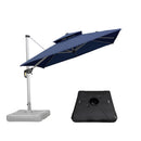 Navy blue cantilever patio umbrella with base, patio shade solution