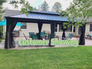 PURPLE LEAF Patio Gazebo for Backyard Grey Hardtop Galvanized Steel Roof Awning with Upgrade Curtain