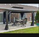 PURPLE LEAF Outdoor Hardtop Gazebo for Patio Bronze Aluminum Frame Pavilion with Navy-Blue Curtain