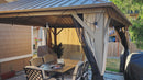 PURPLE LEAF Deck Gazebo Champagne Hardtop Metal Frame Double Roof with Curtains and Netting with Lights-clear