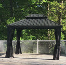 PURPLE LEAF Patio Gazebo for Backyard Grey Hardtop Galvanized Steel Roof Awning with Upgrade Curtain