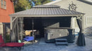 PURPLE LEAF Patio Gazebo for Pool Light Grey Hardtop Galvanized Steel Roof with String Lights-milky