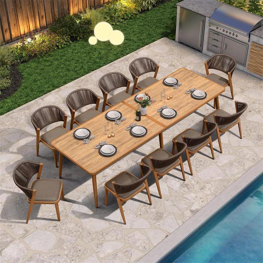 Outdoor Teak Aluminum Dining Set Solid Aluminum Frame