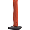 Orange cantilever umbrella cover protecting the umbrella pole on a black base. Durable patio umbrella protection.