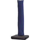 Navy blue cantilever umbrella cover on black base. Water-repellent polyester fabric for patio umbrella protection.