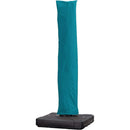 Teal cantilever patio umbrella cover on black base, water-repellent polyester for protection.