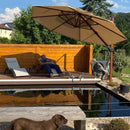 PURPLE LEAF Outdoor Garden Umbrella with Base, Cantilever Umbrellas in Wood Color