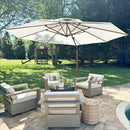 PURPLE LEAF Outdoor Garden Umbrella with Base, Cantilever Umbrellas in Wood Color