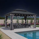 PURPLE LEAF Grey Hardtop Gazebo with Heavy Duty Galvanized Steel Double Roof with String Lights-clear