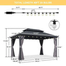 PURPLE LEAF Grey Hardtop Gazebo with Heavy Duty Galvanized Steel Double Roof with String Lights-clear